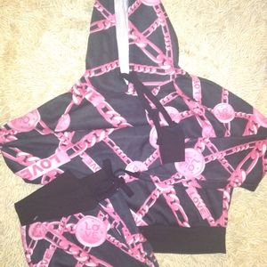 Black and Pink chain print hoodie sweatsuit
